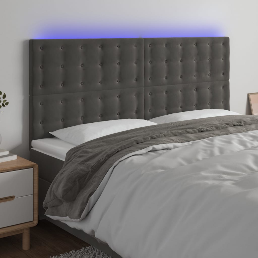 foto del prodotto jinlefu vidaxl testiera a led grigioscuro 200x5x118 128cm in velluto