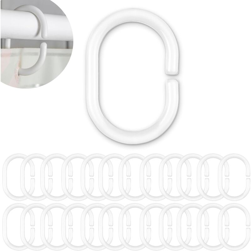 foto del prodotto jn.songs 24 pcs anelli per tende da doccia, ganci per tende da doccia in plastica a forma di c bianco
