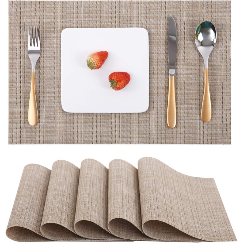 foto del prodotto jn.songs 6 pezzi 6 pezzi tovagliette pvc poliestere antiscivolo resistenti al calore per tavolo da cucina beige