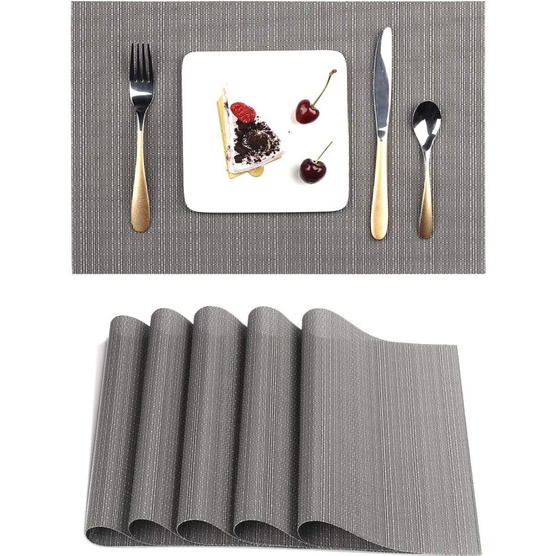 foto del prodotto jn.songs 6 pezzi tovagliette pvc poliestere antiscivolo resistenti al calore per tavolo da cucina grigio