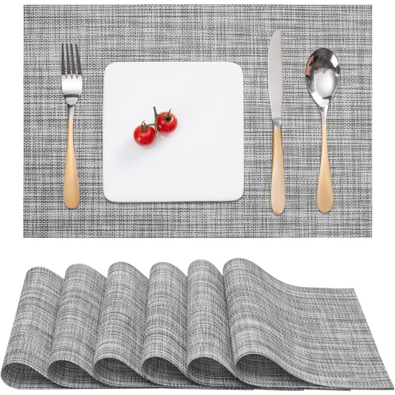 foto del prodotto jn.songs 6 pezzi tovagliette pvc poliestere antiscivolo resistenti al calore per tavolo da cucina nero