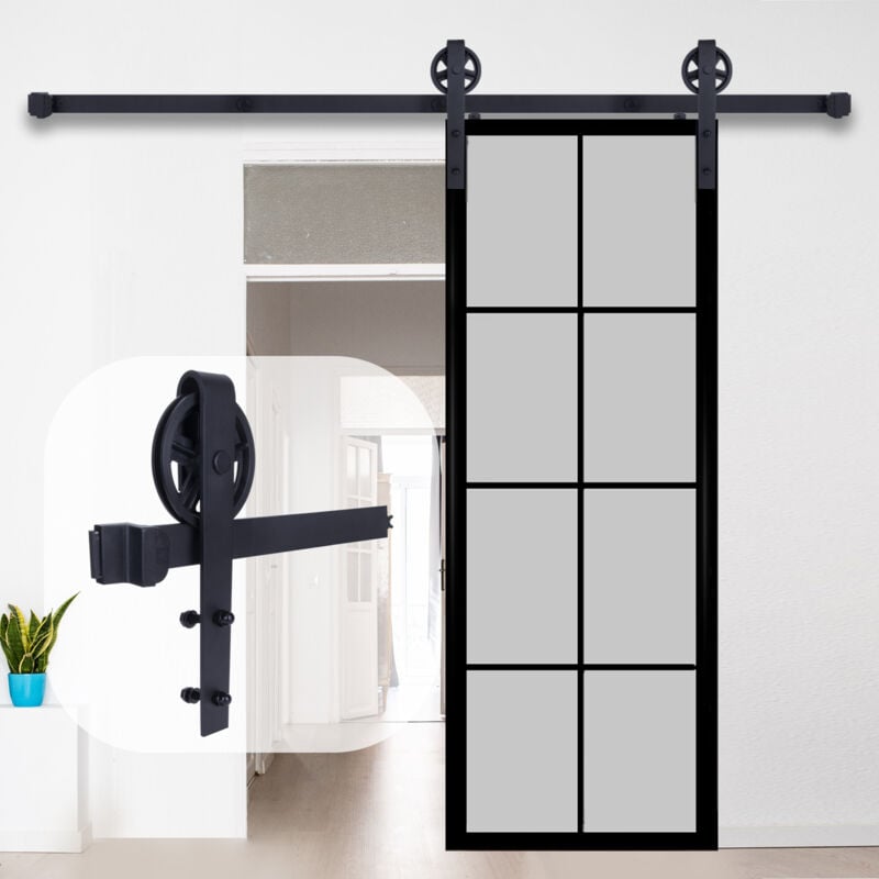 foto del prodotto jn.songs 6ft 183cm binario per porta scorrevole kit, porta scorrevole kit accessori con guida a pavimento regolabile scorrevole per porta singola
