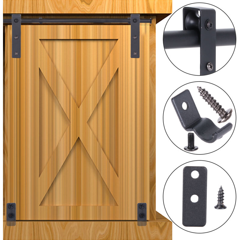 foto del prodotto jn.songs binario per porta scorrevole kit classico rulli hardware in acciaio al carbonio 6ft 1.8m