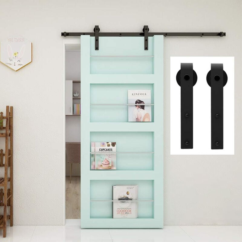 foto del prodotto jn.songs kit de riel para puerta corrediza en forma de j para puerta de granero negra 1.83m