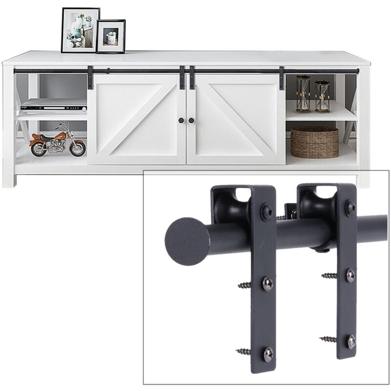 foto del prodotto jn.songs mini binario per porta scorrevole doppie, kit hardware porta fienile scorrevole pour meuble tv, doppia porta, petite armoire 4.6ft 1.4m