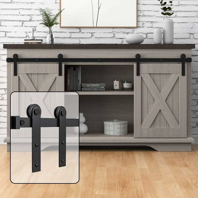 foto del prodotto jn.songs mini binario per porta scorrevole kit fienile porta doppia hardware 1.5 m 4.92ft per armadi mobili tv mobili
