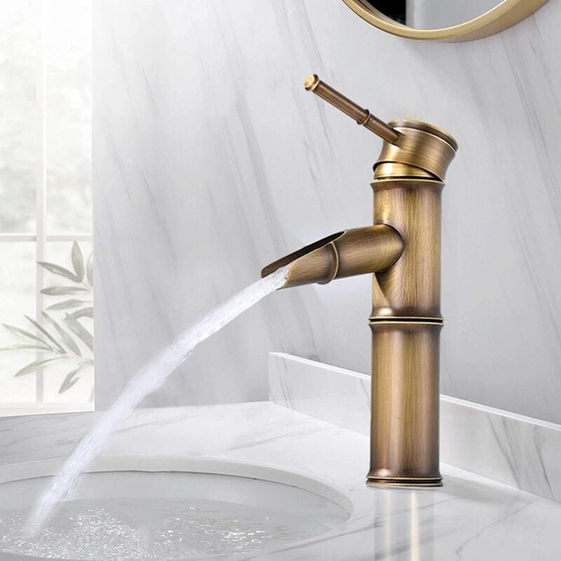 foto del prodotto jn.songs miscelatore lavabo bagno monocomando con bocca bassa, retro rubinetto cucina di bamb in ottone