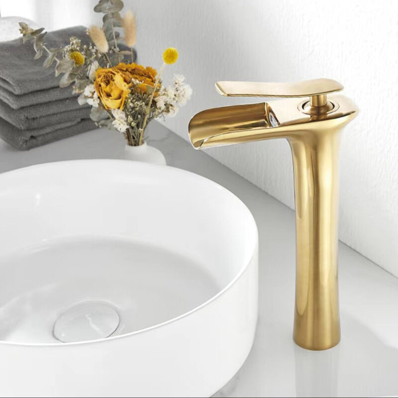 foto del prodotto jn.songs - rubinetto bagno lavabo, cascata miscelatore monocomando per bagno, miscelatore con attacco acqua fredda calda - oro