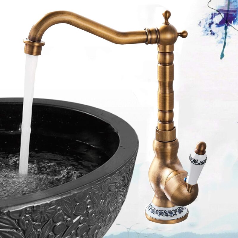 foto del prodotto jn.songs rubinetto cucina in ottone del lavabo, miscelatore tradizionale con monocomando leva in ceramica con acqua calda fredda, alto