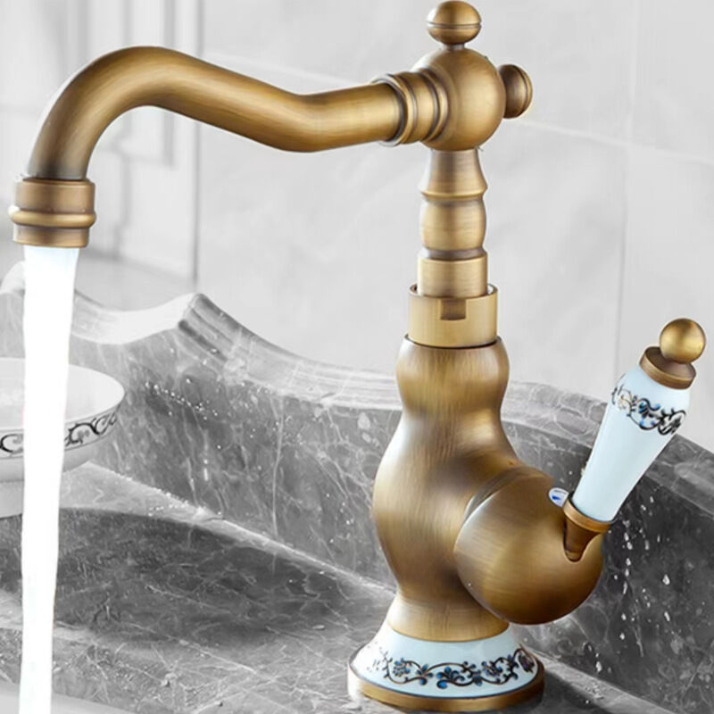 foto del prodotto jn.songs rubinetto cucina in ottone del lavabo, miscelatore tradizionale con monocomando leva in ceramica con acqua calda fredda, basso
