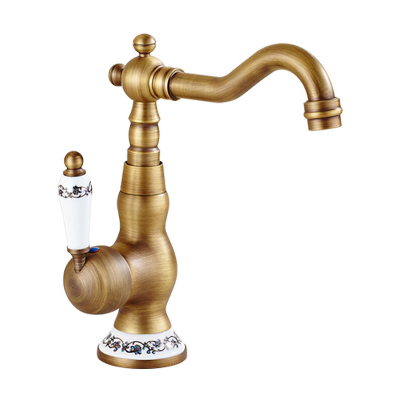 foto del prodotto jn.songs rubinetto cucina ottone antico, ceramica miscelatore monocomando lavabo da bagno per acqua calda e fredda basso