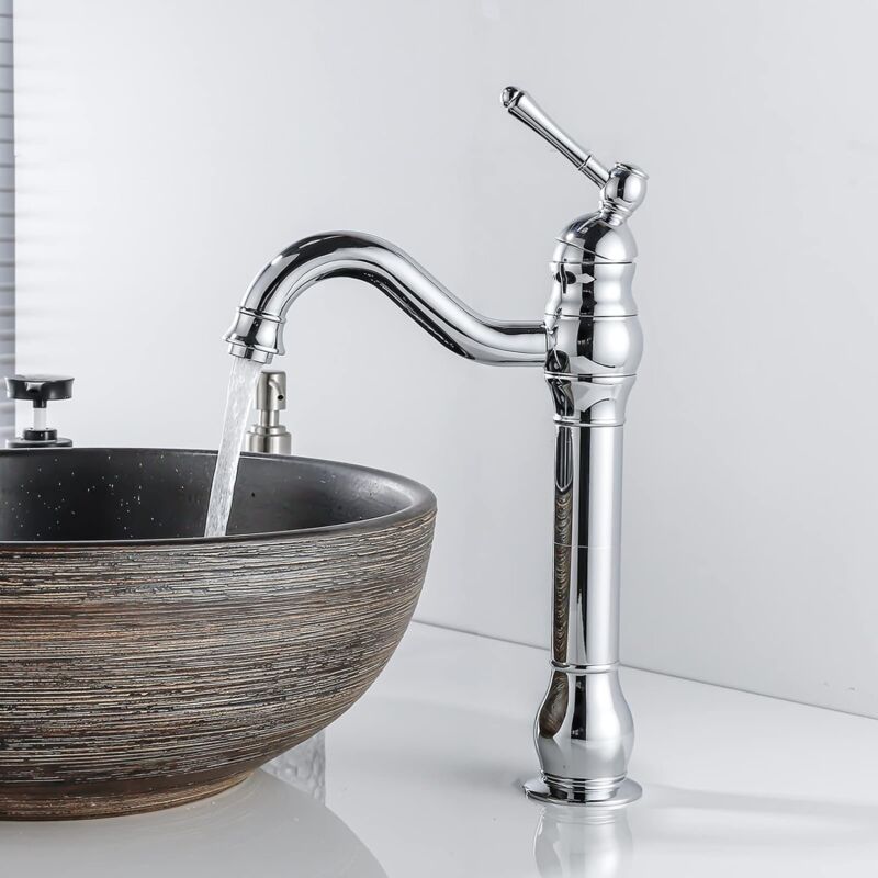 foto del prodotto jn.songs rubinetto da bagno, miscelatore monocomando, rubinetto per lavabo a 360 cromo 30cm