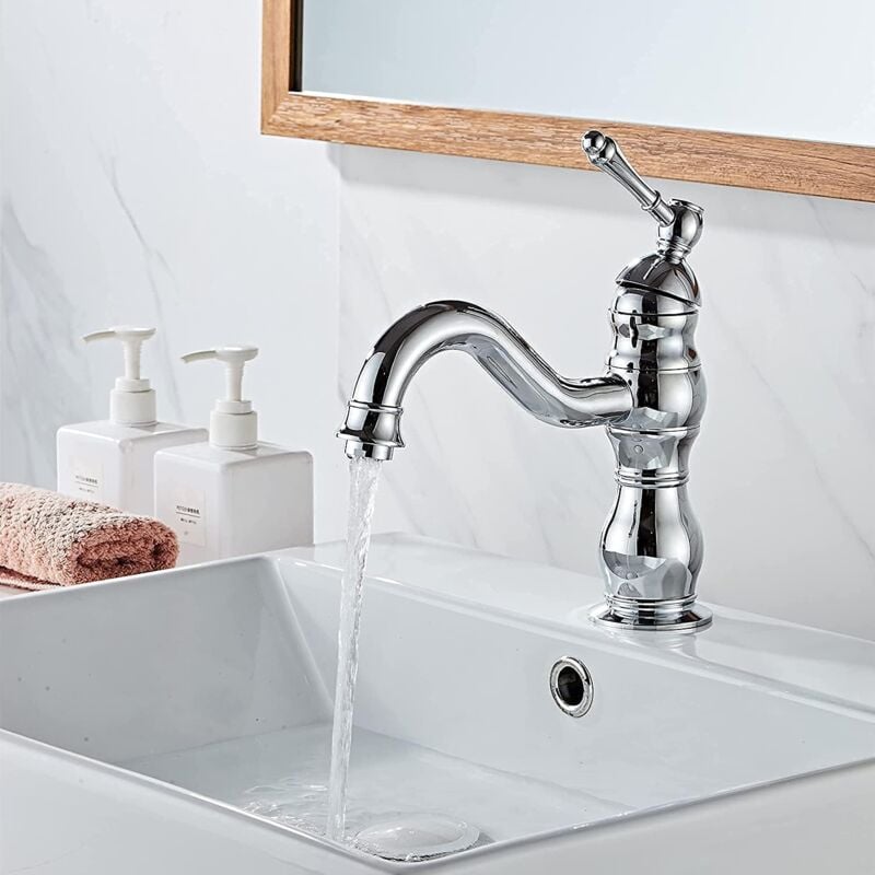 foto del prodotto jn.songs - rubinetto da bagno, miscelatore monocomando, rubinetto per lavabo a 360 - cromo