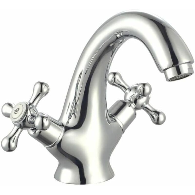 foto del prodotto jn.songs rubinetto da lavabo retr , rubinetto da bagno in ottone con maniglia a croce, acqua calda e fredda disponibile argento
