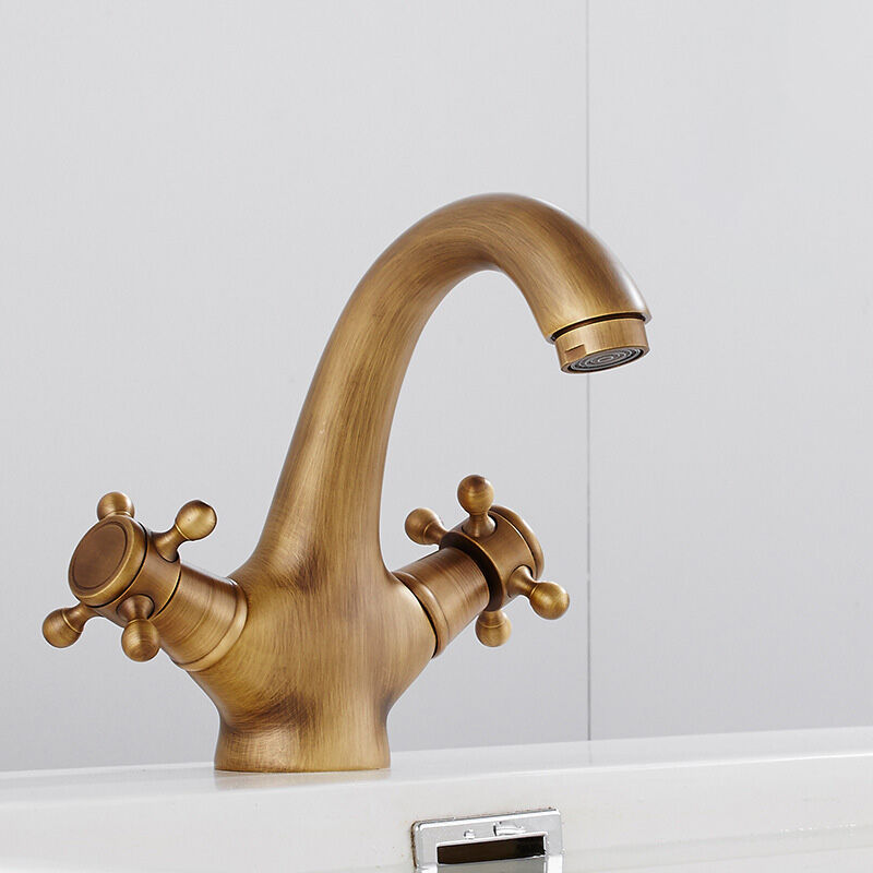 foto del prodotto jn.songs rubinetto da lavabo retr , rubinetto da bagno in ottone con maniglia a croce, acqua calda e fredda disponibile ottone