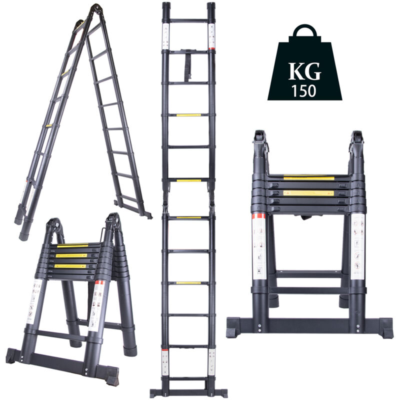 foto del prodotto jn.songs scala telescopica in alluminio multifunzionale nero scala retrattile carico di 150 kg 4.4m 2.2 2.2 