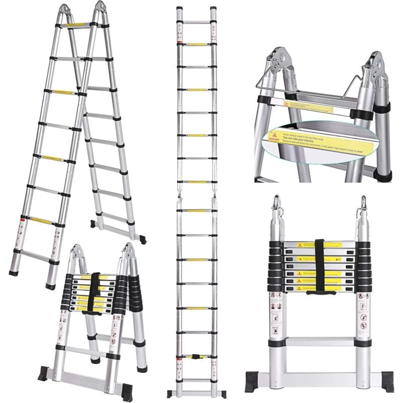 foto del prodotto jn.songs scala telescopica in alluminio multifunzionale scala retrattile carico di 150 kg 3.2m 1.6 1.6 