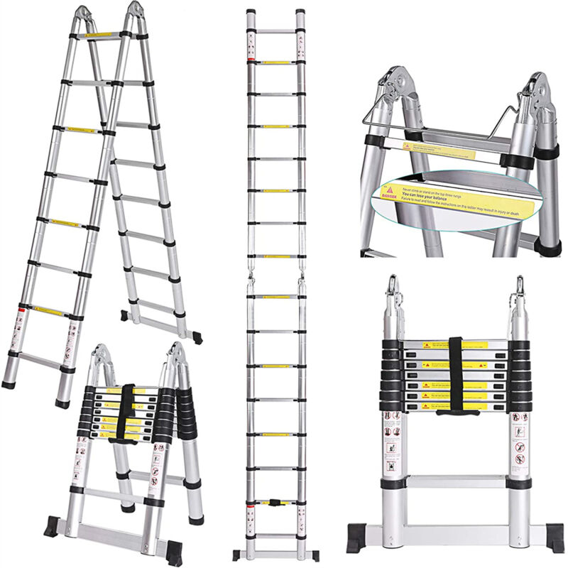 foto del prodotto jn.songs scala telescopica in alluminio multifunzionale scala retrattile carico di 150 kg 5m 2.5 m 2.5 m 