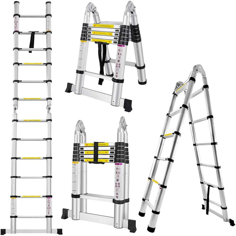 foto del prodotto jn.songs scala telescopica in alluminio pieghevole multiuso allungabile scaletta carico di 150 kg 3.8m 1.9 1.9 