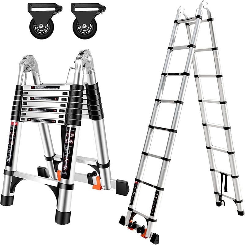 foto del prodotto jn.songs scala telescopica in alluminio, scaletta pieghevole con doppia puleggia rimovibile, carico massimo 150 kg 4.4m 2.2 2.2 