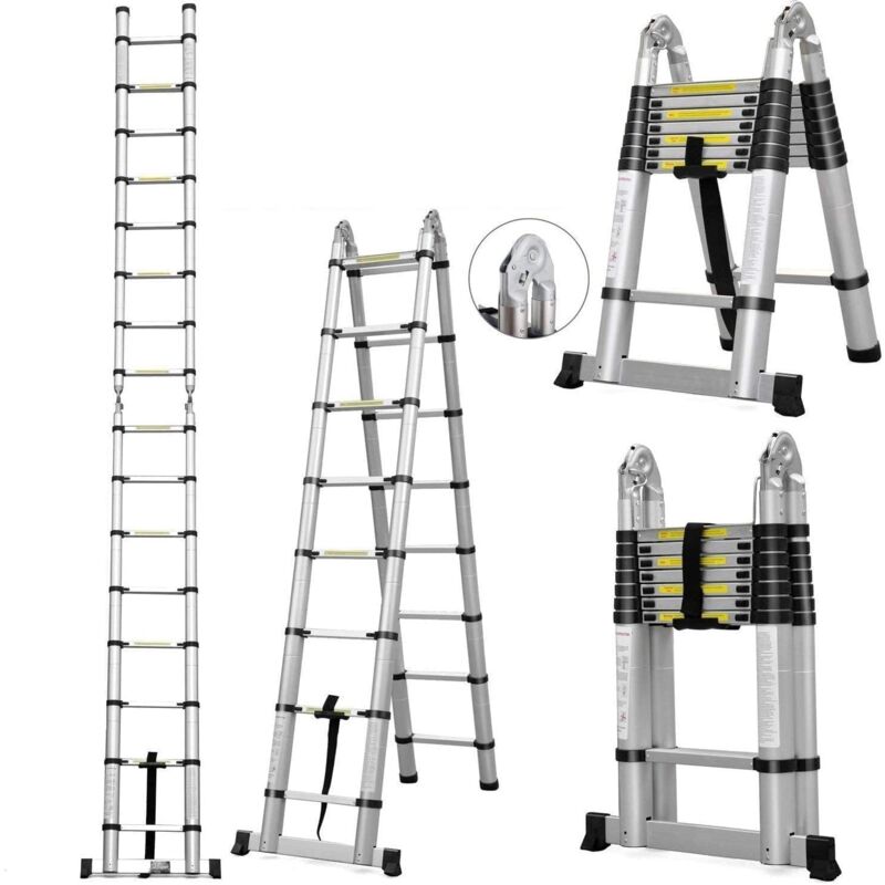 foto del prodotto jn.songs scala telescopica pieghevole multiuso allungabile scaletta in alluminio carico di 150 kg 4.4m 2.2 2.2 