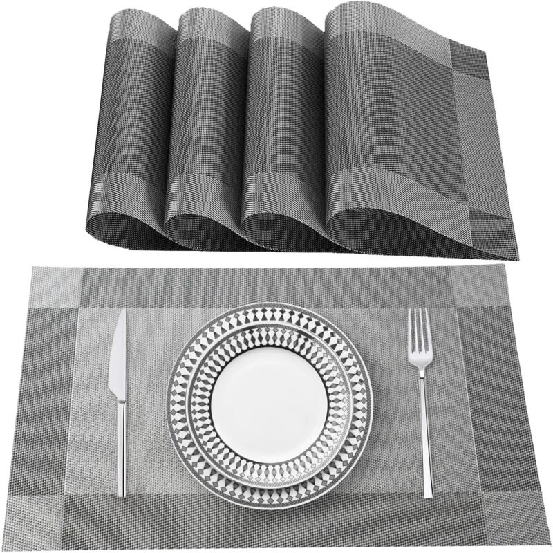 foto del prodotto jn.songs set di 4 tovagliette lavabili, tovagliette antiscivolo antimacchia resistenti al calore per cucina hotels ristorante argento