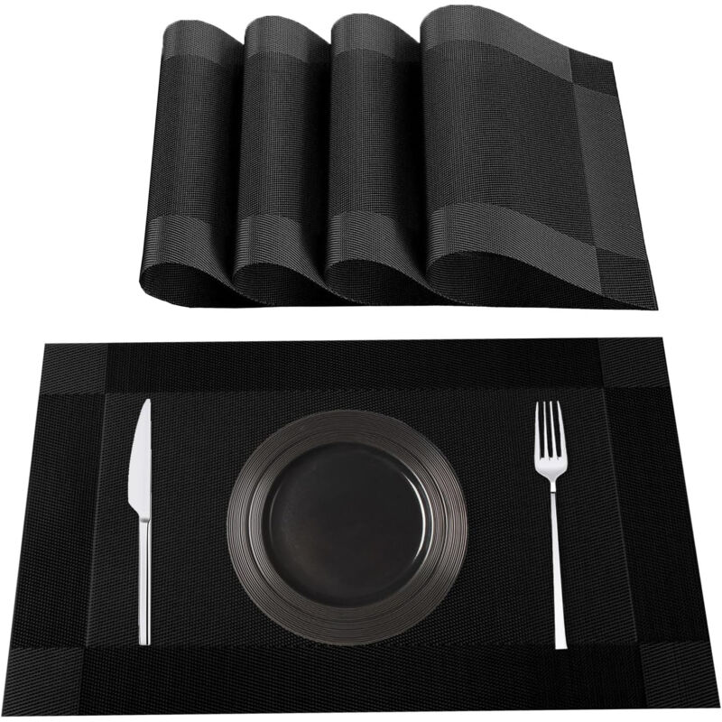 foto del prodotto jn.songs set di 4 tovagliette lavabili, tovagliette antiscivolo antimacchia resistenti al calore per cucina hotels ristorante nero
