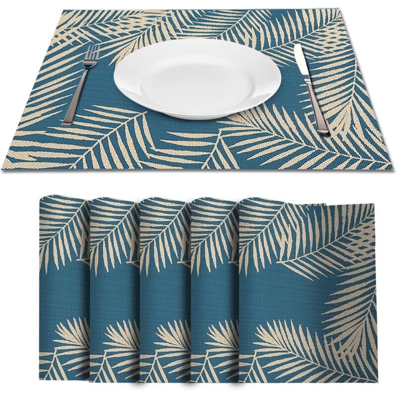 foto del prodotto jn.songs set di 6 tovagliette pvc, tovagliette 45 x 30cm antiscivolo, antimacchia, resistenti al calore blu