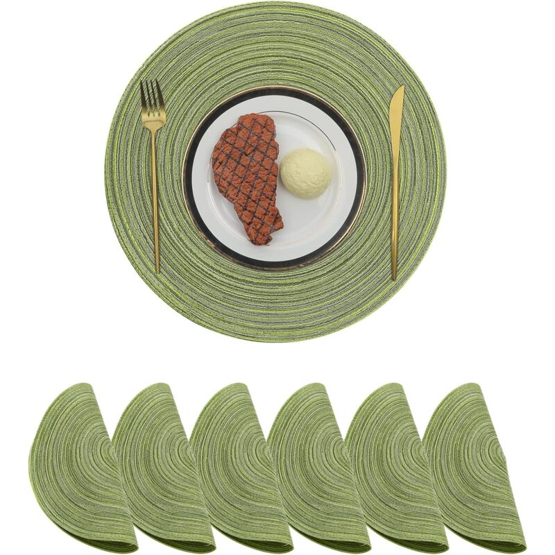 foto del prodotto jn.songs set di 6 tovagliette rotonde intrecciate lavabile resistenti al calore per matrimoni eventi festa feste 38x38 cm verde