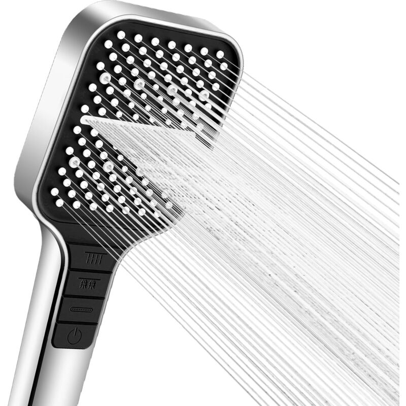 foto del prodotto jn.songs - soffione doccia ad alta pressione, doccino per doccia anticalcare con pulsante di arresto, 6 funzioni getto, abs acciaio - argento