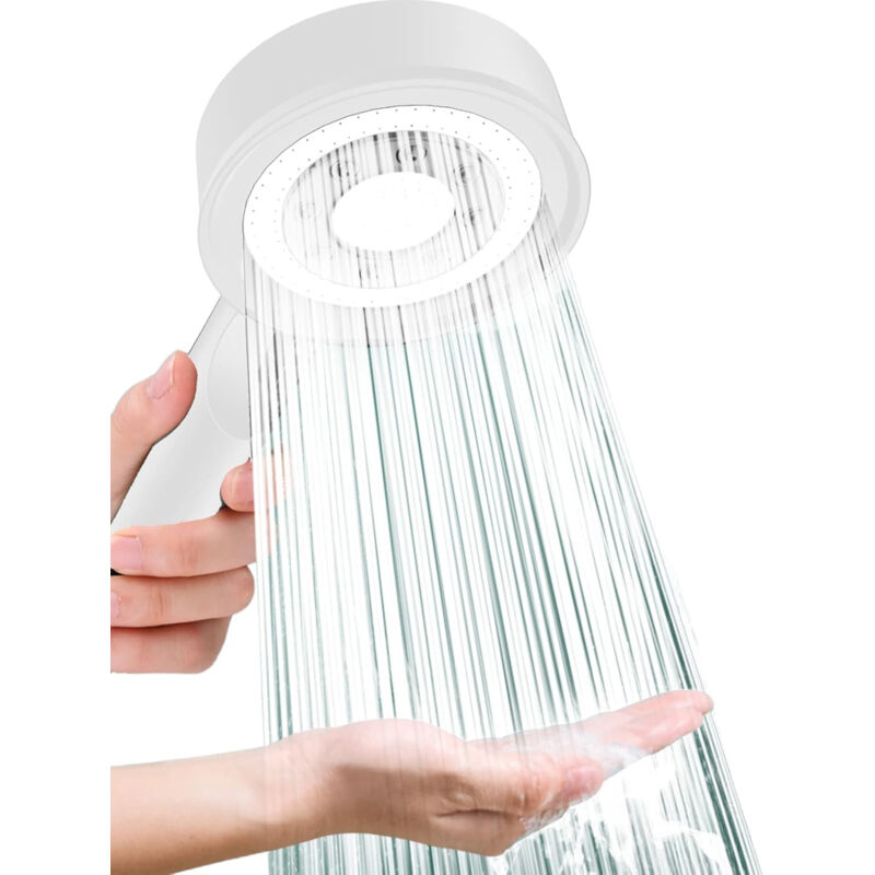 foto del prodotto jn.songs - soffione doccia ad alta pressione, risparmio idrico doccia, 5 modèles de douche, universale abs - bianco