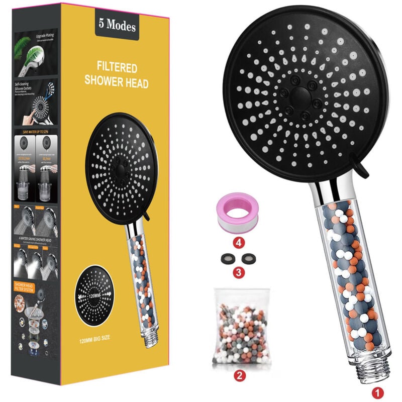 foto del prodotto jn.songs - soffione doccia con filtro, soffione anticalcare ad alta pressione e risparmio idrico con 6 tipi di getti - 2