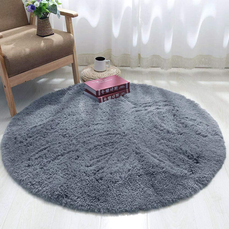 foto del prodotto jn.songs tappeti salotto moderni tappeto peloso rotondo di pelliccia soffice per camera da letto 100cm grigio