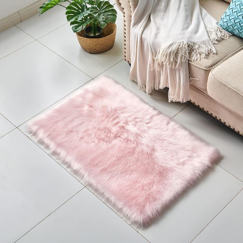 foto del prodotto jn.songs tappeti salotto moderni tappeto peloso rotondo di pelliccia soffice per camera da letto 100cm rosa 60x60cm