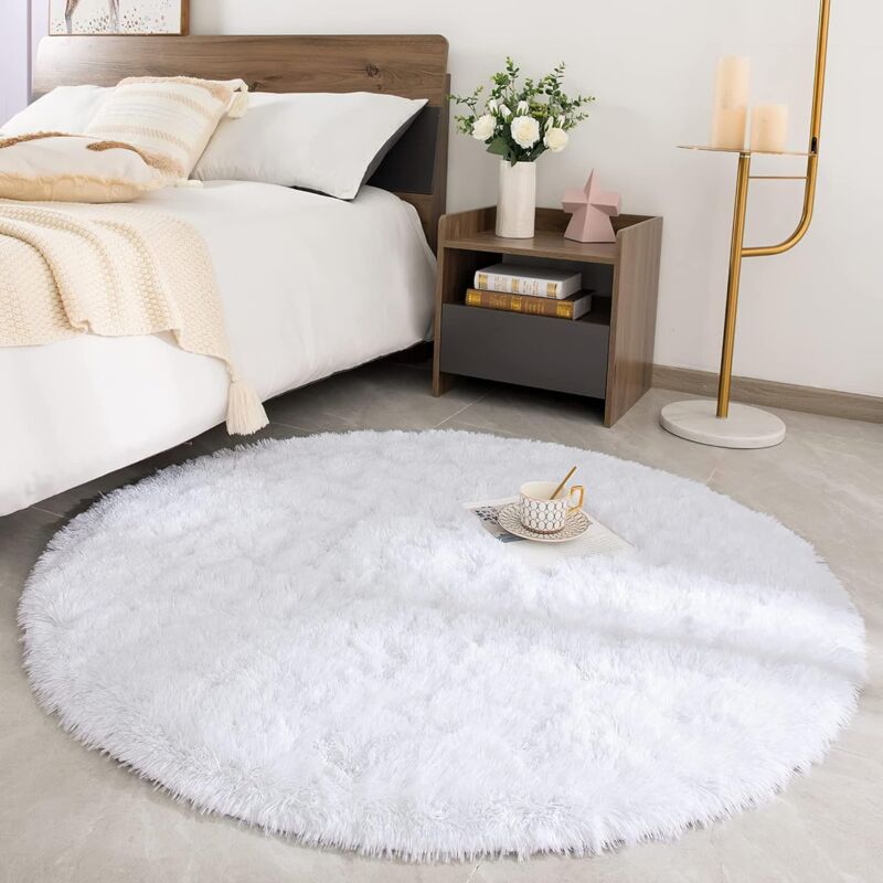 foto del prodotto jn.songs - tappeti salotto moderni tappeto peloso rotondo di pelliccia soffice per camera da letto 80cm - bianco