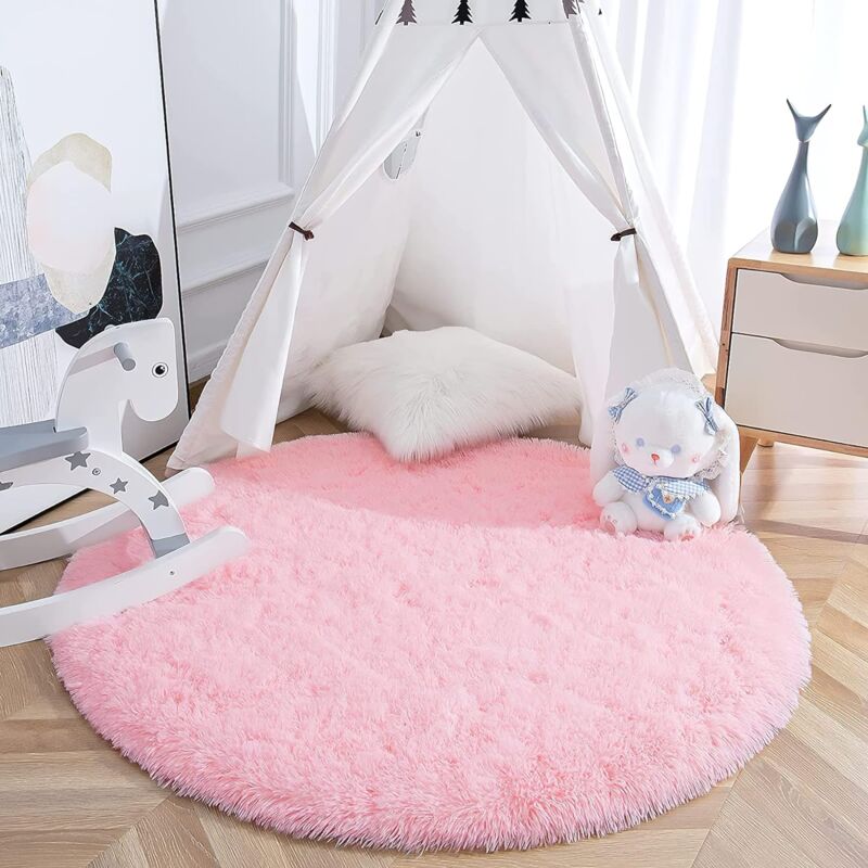 foto del prodotto jn.songs tappeti salotto moderni tappeto peloso rotondo di pelliccia soffice per camera da letto 80cm rosa