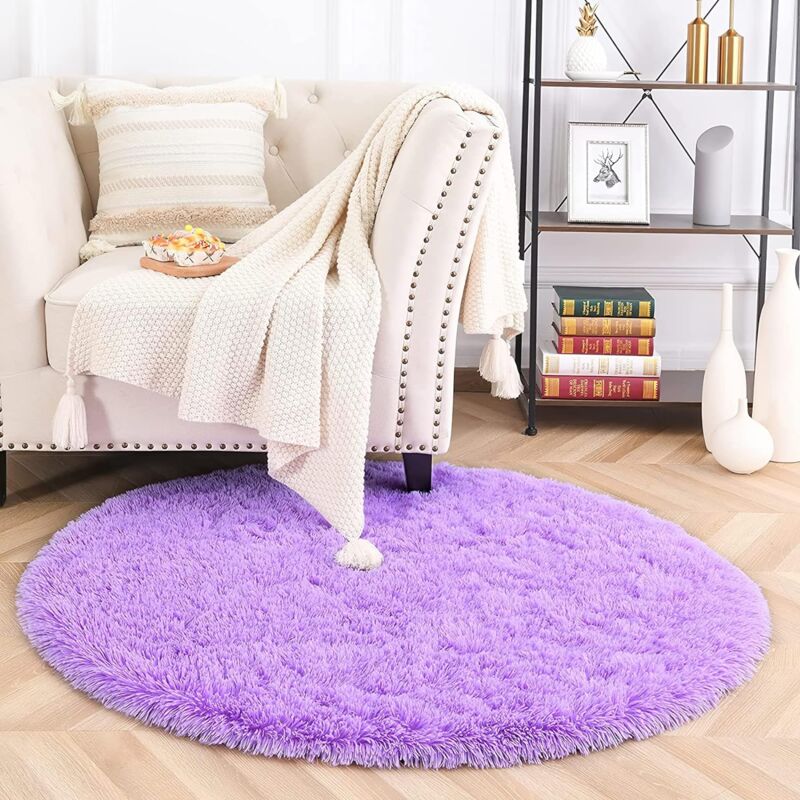 foto del prodotto jn.songs tappeti salotto moderni tappeto peloso rotondo di pelliccia soffice per camera da letto 80cm viola