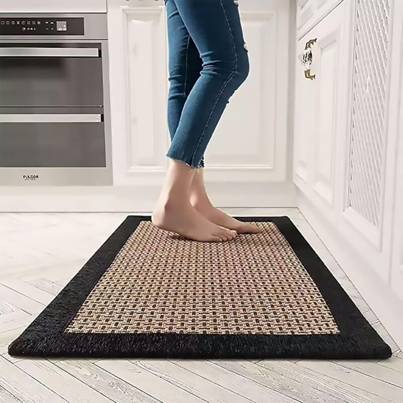 foto del prodotto jn.songs tappeto cucina antiscivolo, tappeti da ingresso in gomma intrecciata lavabili e antiscivolo per camera da letto, soggiorno, ufficio nero