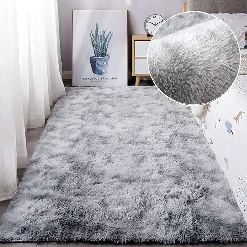 foto del prodotto jn.songs tappeto peloso soggiorno tappeti, tappeti morbido e soffice per camera da letto, soggiorno, corridoio, dimensioni grigio chiaro 80x200cm