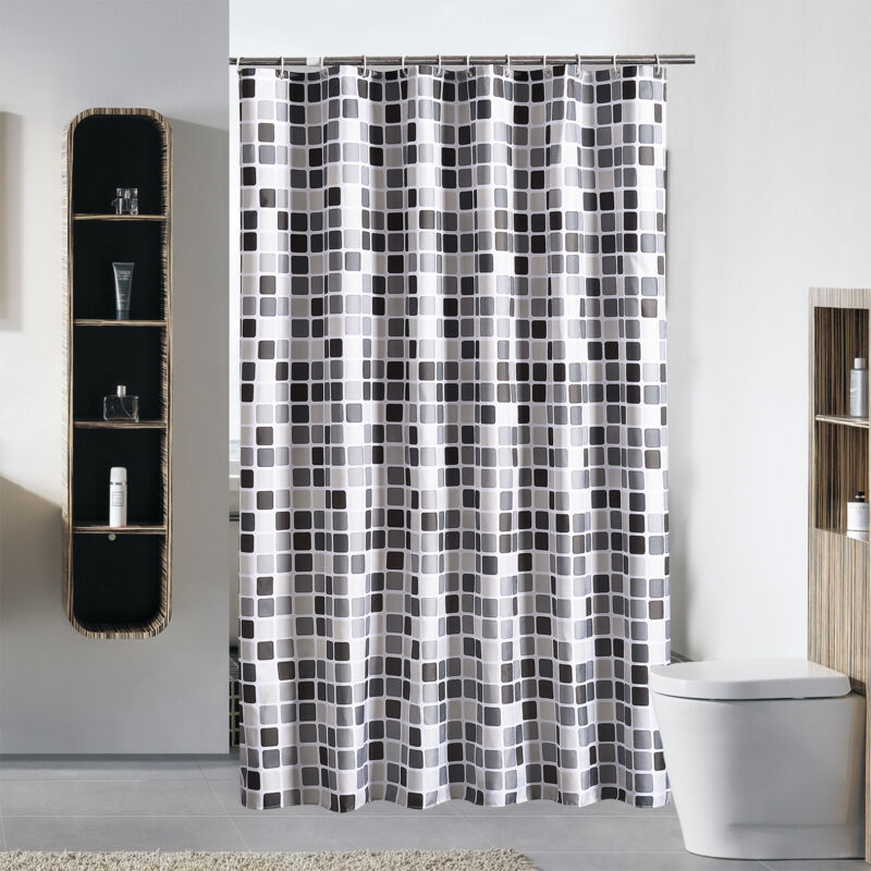 foto del prodotto jn.songs tenda doccia antimuffa, tenda vasca da bagno mosaico nero grigio bianco, tessuto lavabile, impermeabile e facile da pulire 120x180cm