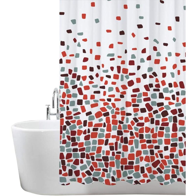 foto del prodotto jn.songs tenda doccia antimuffa, tenda vasca da bagno mosaico, tessuto lavabile impermeabile e facile da pulire rosso 120x180cm