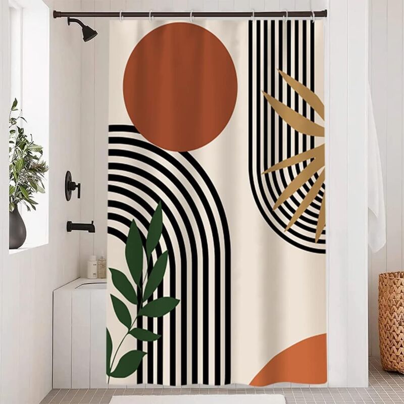 foto del prodotto jn.songs tenda doccia resistente alla muffa, tenda da bagno boho, linee nere, tende doccia moderno minimalista in poliestere lavabile 90x180cm