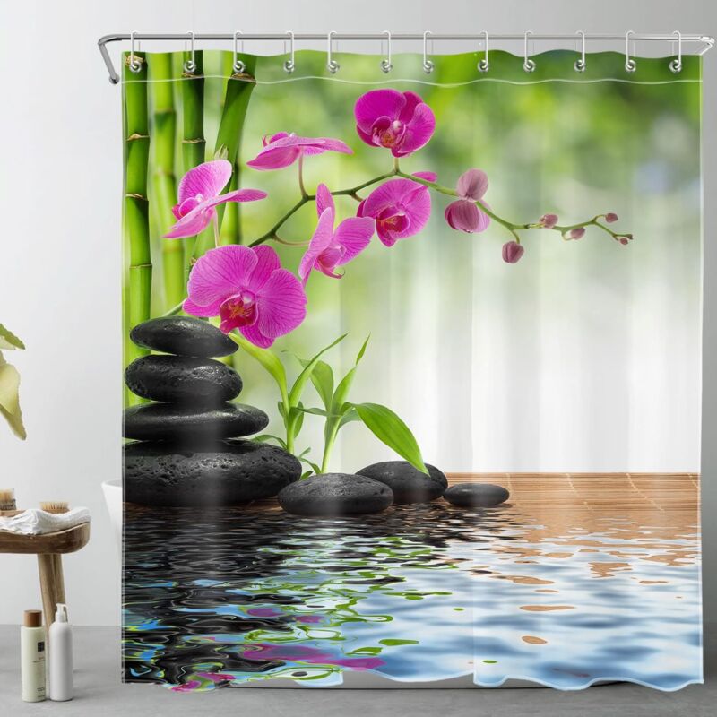 foto del prodotto jn.songs tenda doccia verde bamb foglie orchidea tenda da vasca per bagno in poliestere impermeabil 120x180cm