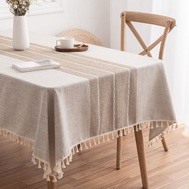 foto del prodotto jn.songs tovaglia antimacchia rettangolare in cotone e lino copritavolo per tavolo con nappa da pranzo, cucina, festa compleann beige 140x180cm