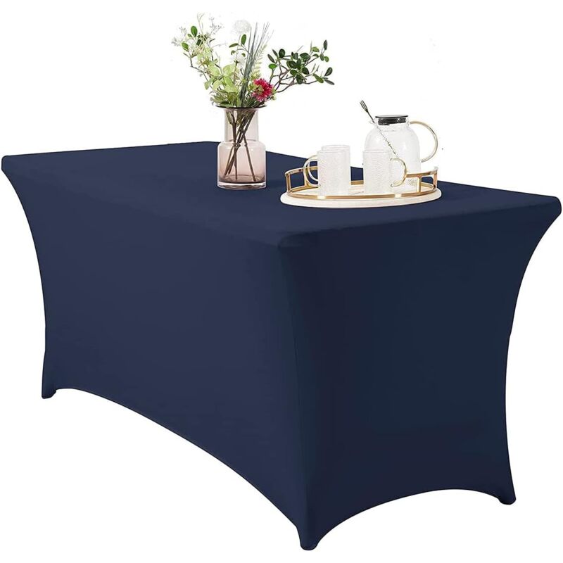 foto del prodotto jn.songs tovaglia estensibile, copritavolo in spandex lavabile e resistente alle rughe per per eventi matrimonio vompleanno blu 122x65x75cm