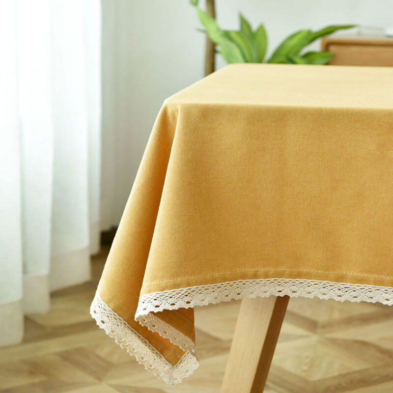 foto del prodotto jn.songs tovaglia in lino lavabili tovaglie con bordo in pizzo per tavolo rettangolare salotto cucina giallo 130x250cm