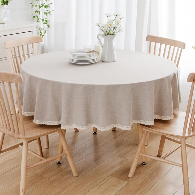 foto del prodotto jn.songs - tovaglia rotonda in lino di cotone, tovaglie per tavoli da pranzo, tavolini da caffè, feste, giardino colore caffè latteo - 120cm