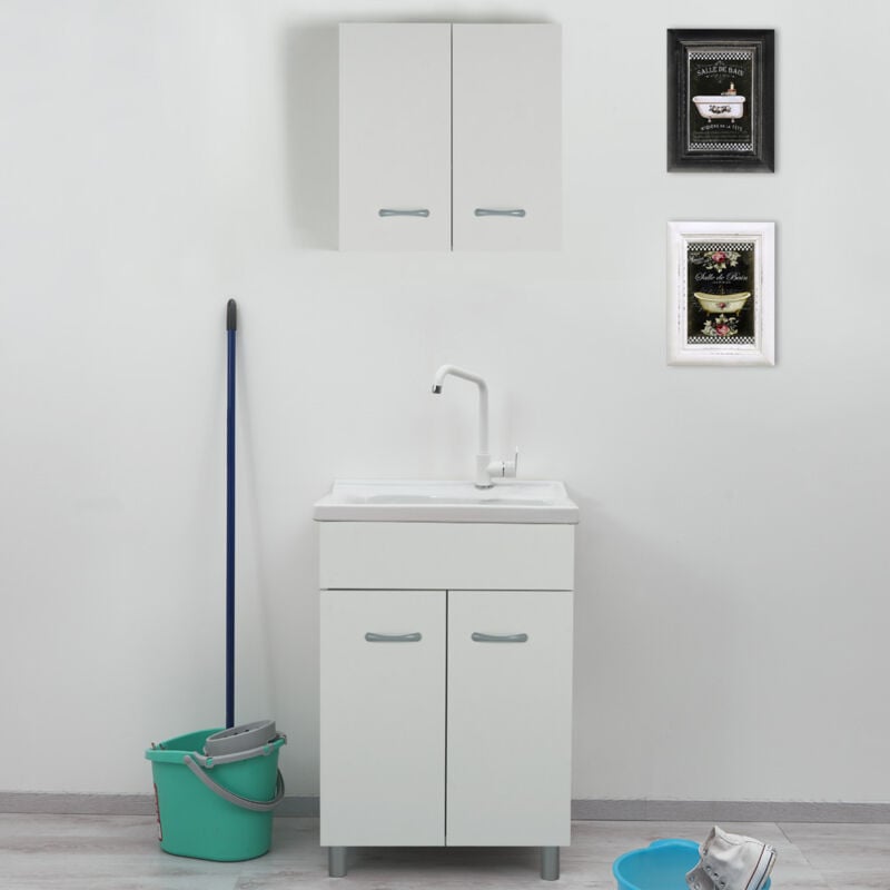 foto del prodotto jo bagno.it lavatoio ceramica 61x51 lago ideal standard con mobile bianco e asse di lavaggio
