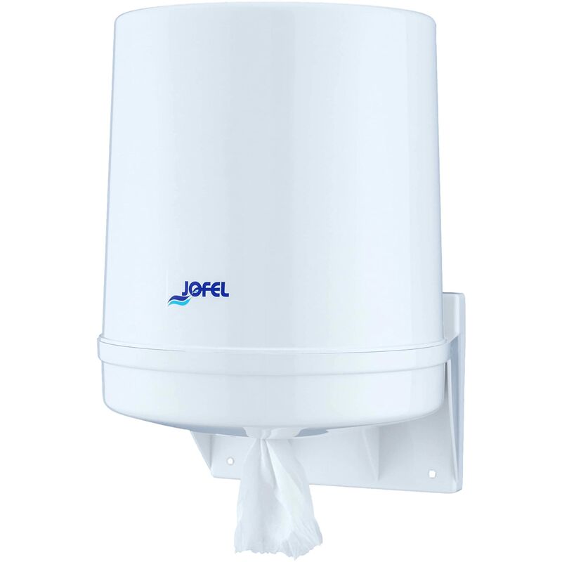foto del prodotto jofel dispenser per rotoli di carta fino a 205mm a stoppino continuo, rotolo speciale per dispenser a base centrale, massima igiene, custodia in