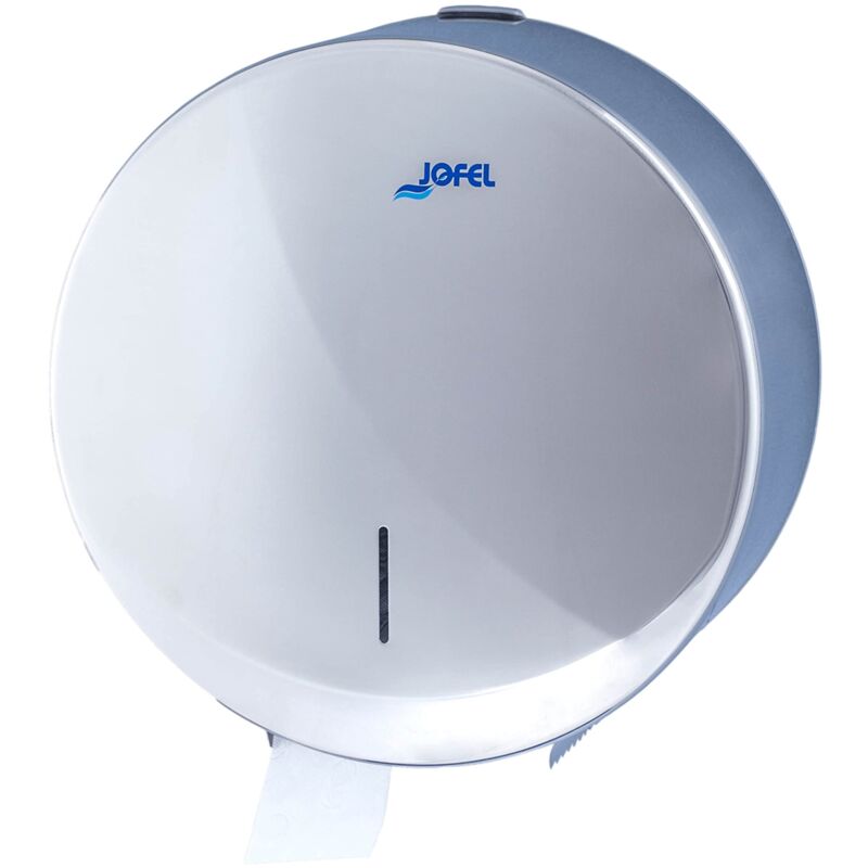 foto del prodotto jofel distributore di rotoli di carta igienica industriale grande, fino a 400 m, diametro massimo 260 mm, asta 55 mm, acciaio inox satinato aisi